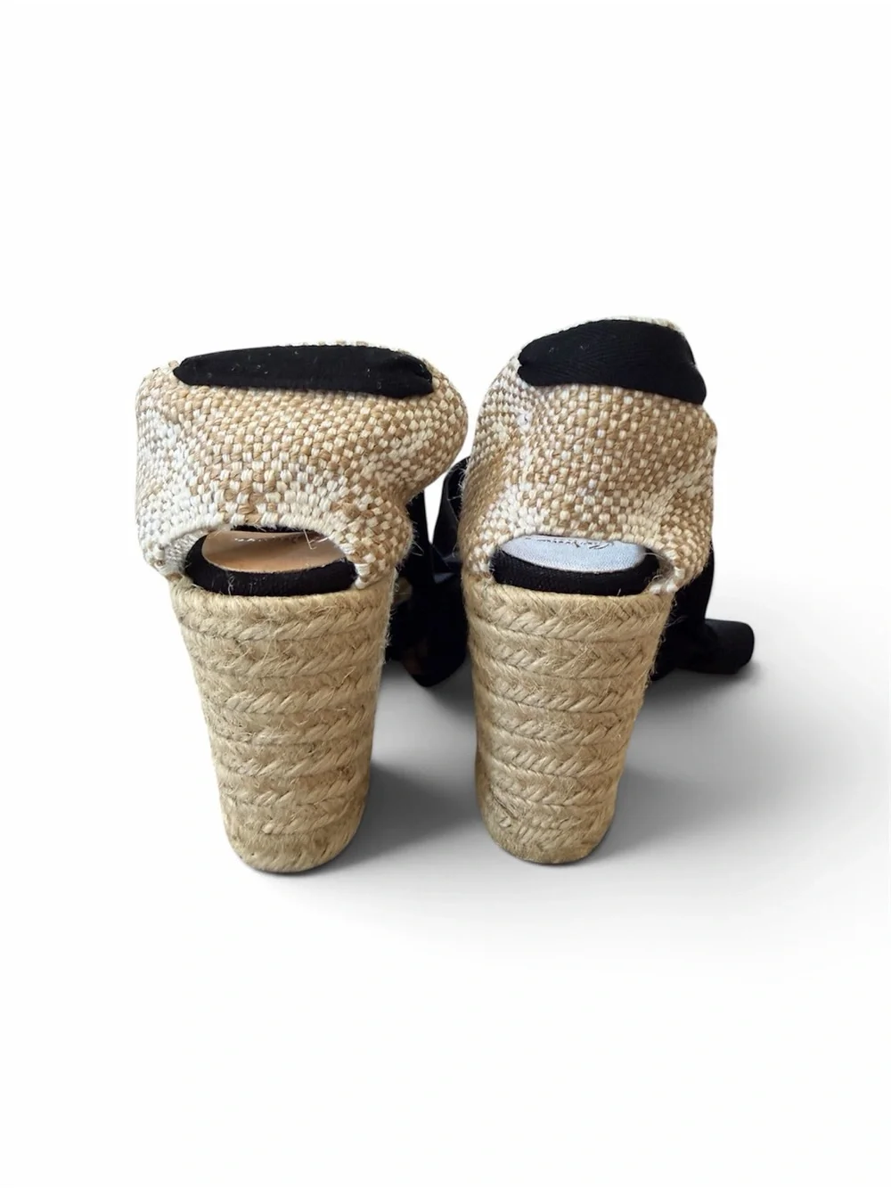 Castaner Black Canvas Espadrille Wedge Sandals with Ankle Tie 6 NWB